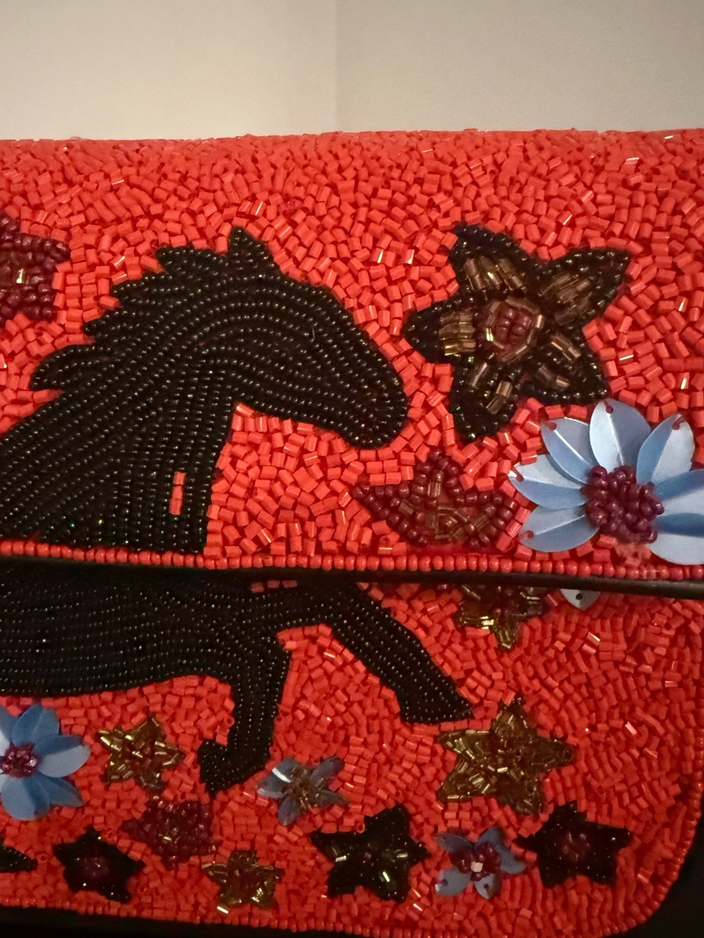 Staud Tommy Red Floral Horse Beaded Shoulder Bag limited Run - Picture 10 of 11